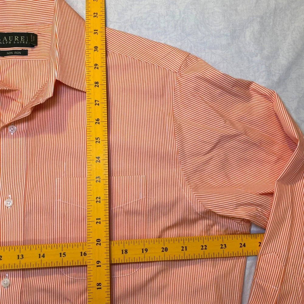 Lauren Ralph Lauren Non Iron Dress Shirt Mens 16 32/33‎ Orange White Stripe